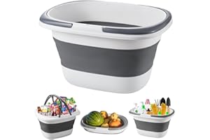 DOROSUN Collapsible Picnic Basket Plastic Mop Bucket Tub with Handle for Harvest, Garden, Household Cleaning, Car Washing, 16L(4.2 Gallon) Folding Bath Basin Bowl Small Storage Container Organizer, Gray
