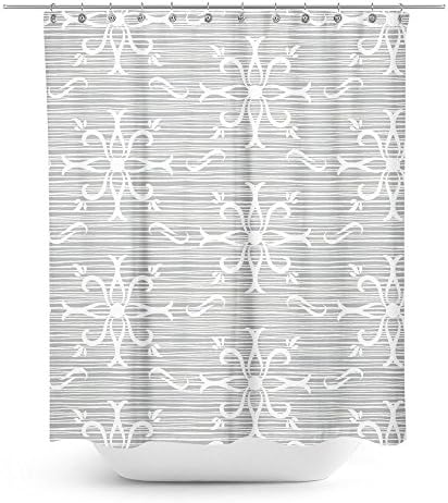 Good4Life - Mildew Resistant Polyester Fabric Bathroom Decor Shower Curtain Set with Hooks [ Gray Silver Shuriken Pattern ]