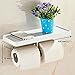 Votamuta Wall Mounted Stainless Steel Double Toilet Tissue Holder Bathroom Shelves, White Painting