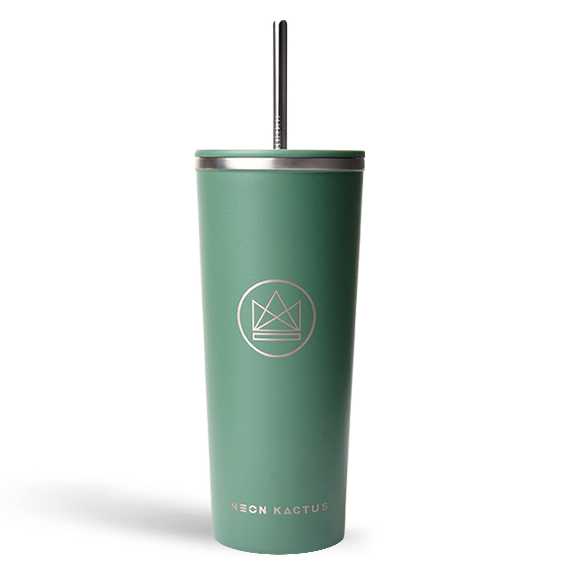 Neon Kactus - Happy Camper Stainless Steel Tumbler, Insulated Tumblers with Straw and Flip Lid, Double Wall Vacuum Insulated Tumbler Cup for Hot and Cold Drinks, 24oz Capacity