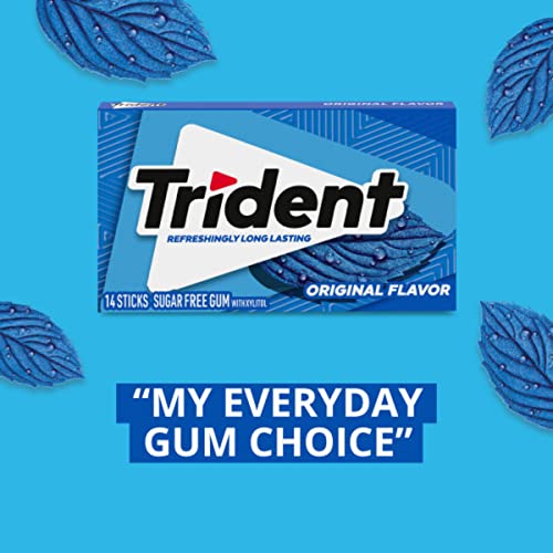 TRIDENT FLAVOR SUGAR FREE GUM PACKS OF 14 PIECES TOTAL PIECES, ORIGINAL, 168 COUNT, (PACK OF 12)