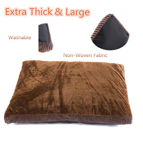 Favorite 40 Inch by 30 Inch Square Brown Plush Dog Pillow/Pet Bed/Cat Sleeper, Non-skid Bottom, Rectangular Removable Machine Washable Cover with Waterproof and Skid Free Base in Size M