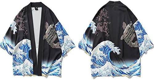 Sonjer Japanese Crane Printed Kimono Cardigan Jackets New Mens Japan Style 3/4 Sleeve Casual Streetwear Coats Fashion Outwear