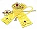 Princess Belle Yellow Dress up Party Accessories 4 Piece Gift Set Gloves, Tiara, Necklace & Wand (Red/Gold)