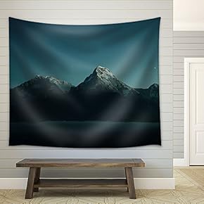 Mountain Peaks Covered by Snow at Night - Fabric Wall Tapestry Home Decor - 51x60 inches