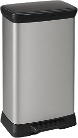 Curver 50L Deco Pedal Bin Matt Silver Waste Bin Kitchen Home Office