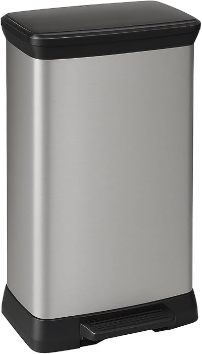 Curver 50L Deco Pedal Bin Matt Silver Waste Bin Kitchen Home Office