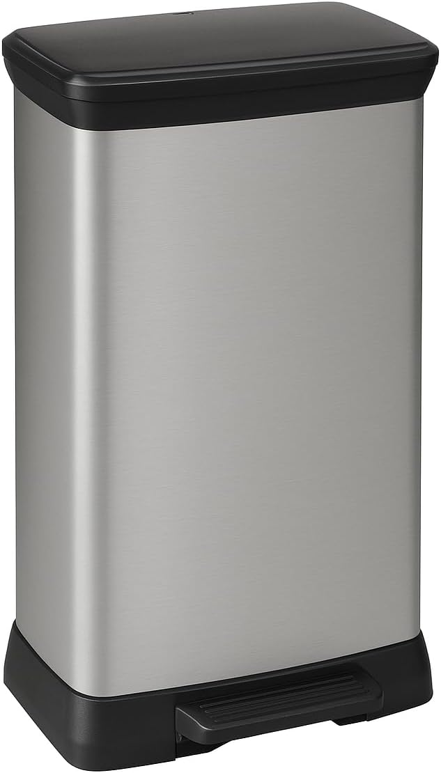 Curver 50L Deco Pedal Bin Matt Silver Waste Bin Kitchen Home Office