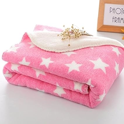 BRANDONN Fleece Star Polka Wrapping Sheet/ Blanket for Newborn Babies (Pink, 75x98cm)