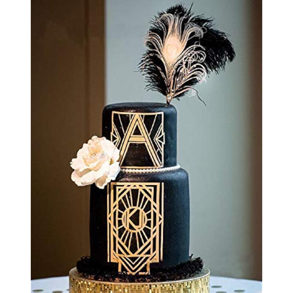 Art Deco Cake Toppers Black Feather Great Gatsby Decoration 1920s