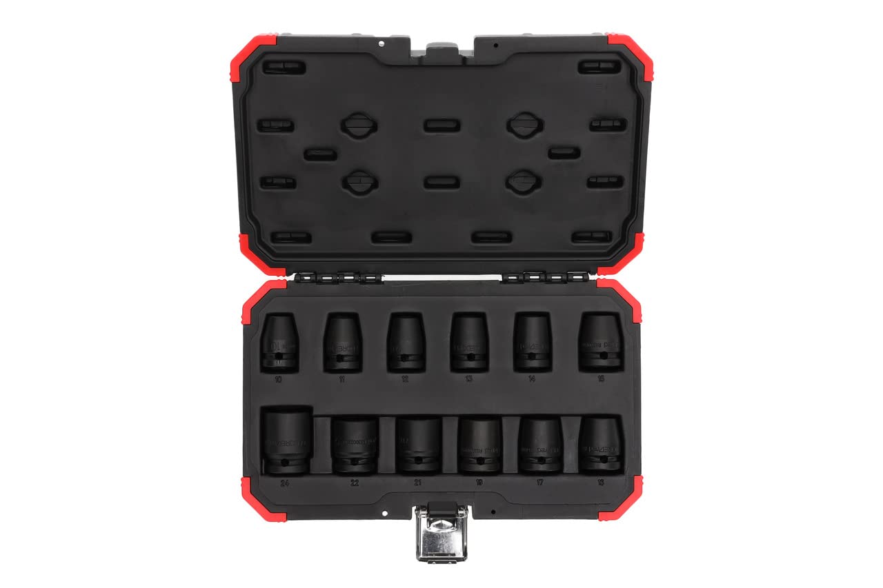 GEDORE red Impact wrench socket set, 12-piece set, 1/2", Hex socket, AF 10-24 mm, for Automotive, R63003012