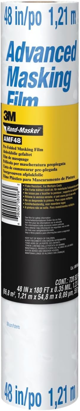 3M Hand-Masker Advanced Masking Film, Transparent - 1 Roll 121 cm x 54,8 m - Protects Surfaces from Paint Splatters
