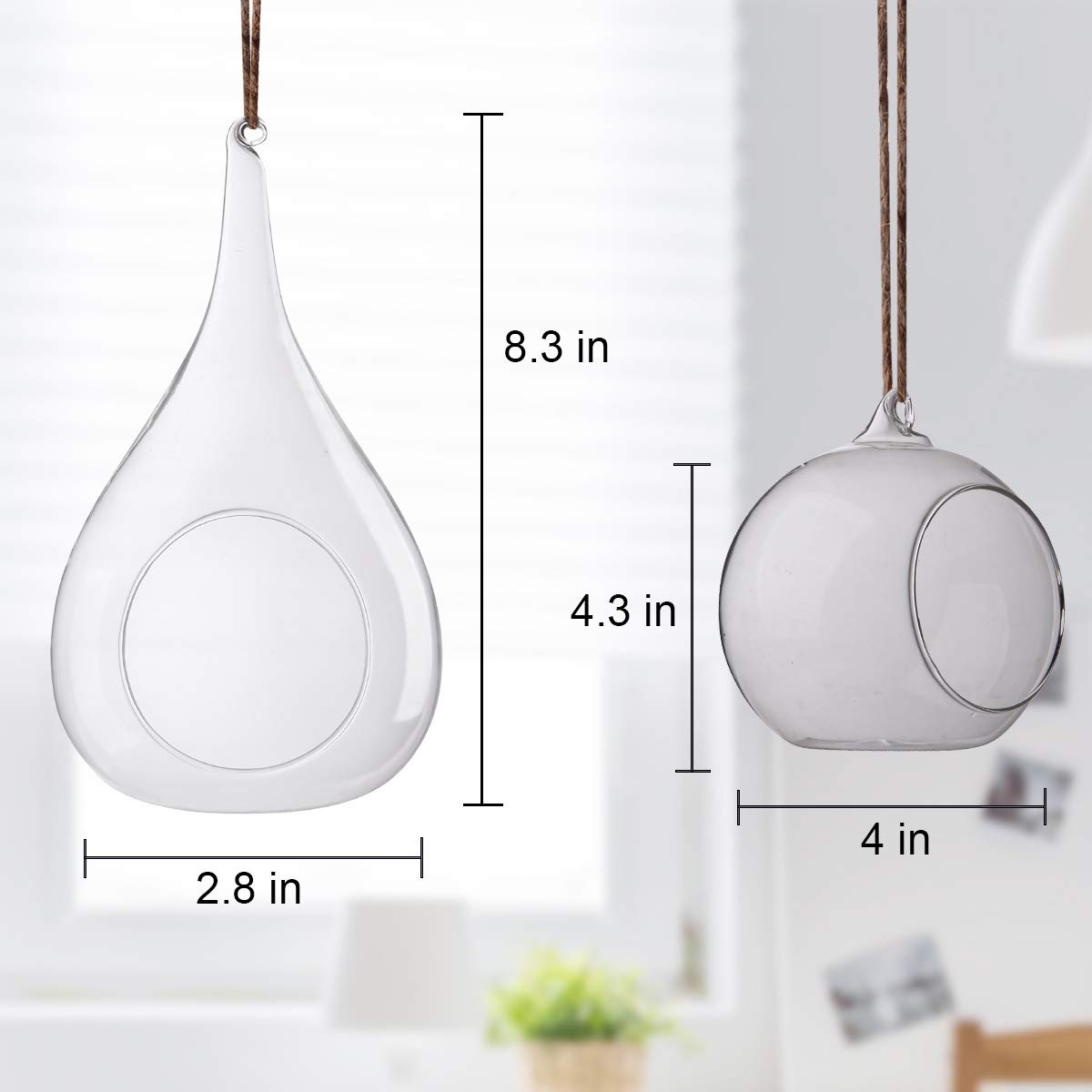 jiabang 2 Pack Hanging Plant Terrarium Heat-Resistant Glass for Succulent,Air Plant,Candle Holder,Home Decorations