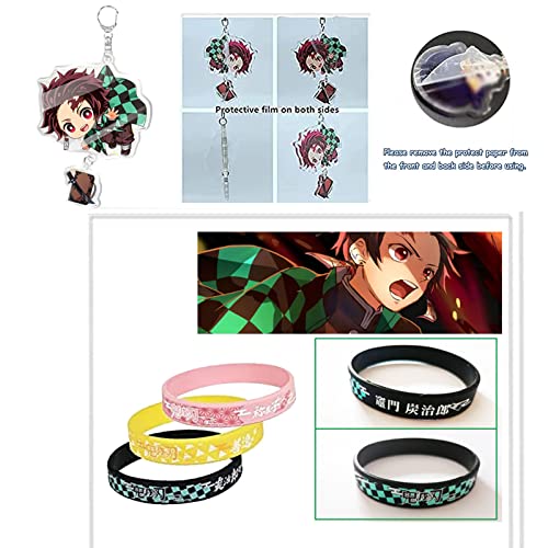 Anime Demon Slayer Merch Gift Set, Including Demon Slayer Drawstring Bag, Demon Slayer Stickers, Bracelets, Lanyard, Button Pins, Phone Ring Holder, Keychain for Japanese Anime Fans