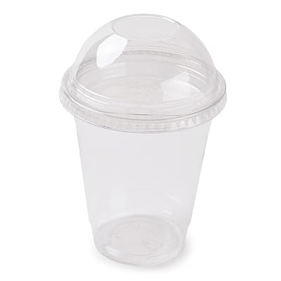 Clear Plastic Disposable Cups for Iced Coffee Bubble Boba Tea Smoothie, 12 oz with Dome Lids 100 Pack