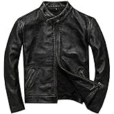 Mens Vintage Cafe Racer Motorcycle Distressed Biker Black Leather Jacket