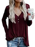 Chuanqi Womens Henley Shirts V Neck Button Long Sleeve Loose Casual Knit Sweaters Tops