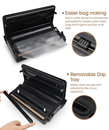 Mooka 96kPa Vacuum Sealer with Built-in Cutter, 10 Sealing Bags (FDA-Certified), 16Liter/min, Fresh UP to 7X Longer, Dry & Moist Modes, with Up to 60 Consecutive Seals, High-Temperature Resistant