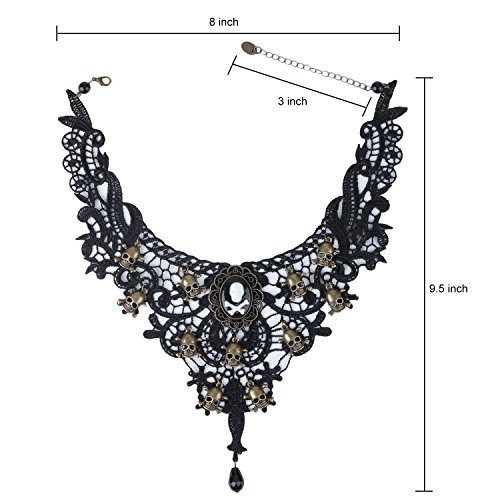 Aniwon Lace Choker Necklace, Punk Halloween Party Black Lace Choker Gothic Skeleton Pendant Choker Necklace for Women… - Thumbnail 5