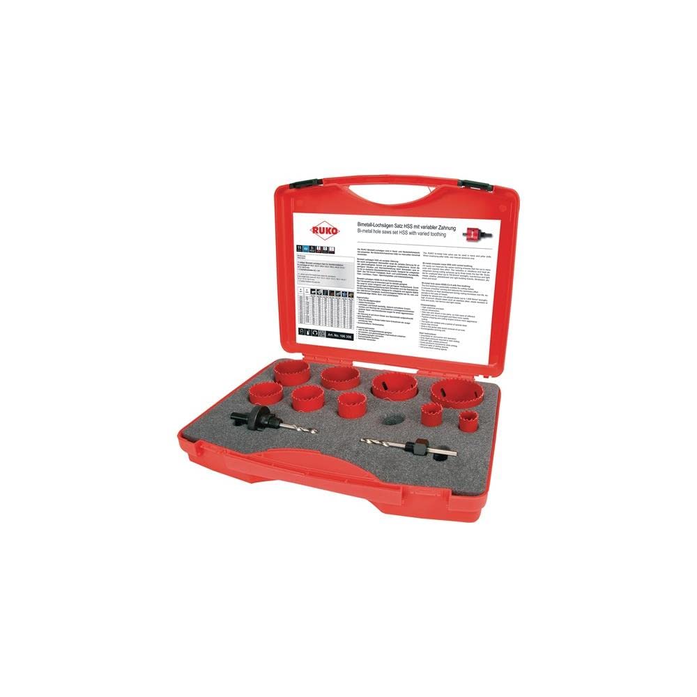 Ruko HSS Bi-Metal Hole Saw Set in Plastic Case, Red Finish, 11 Pieces, R106306