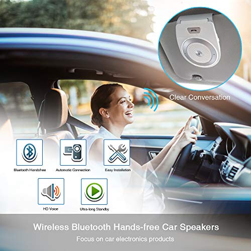Bluetooth Speakers for Car Hands-Free Speakerphone Bluetooth 4.1 Wireless Car Kit Stereo Music Receiver for Safely Driving with Siri Google Assistant Voice Command