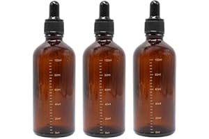 ericotry 3Pcs 100ML /3.4oz Empty Refillable Amber Glass Graduated Dropper Bottle Essential Oil Cosmetics Elite Fluid Container Jar Pot Holder with Glass Pipette Dropper