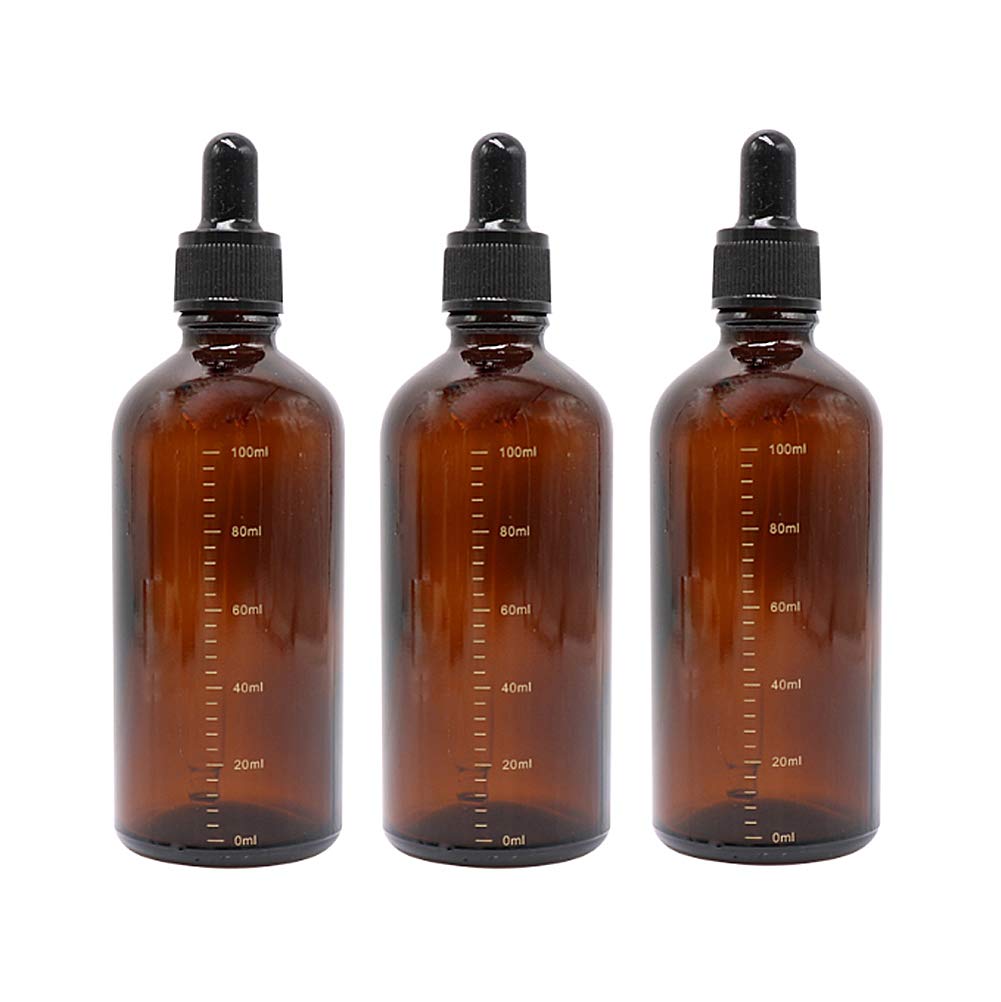 Bamboopack 3PCS 100ml 3.5oz Amber Graduated Scale Glass Bottles with Glass Eye Droppers Dispenser Essential Oils Perfumes Bottles Cosmetic Containers Jars Vial for DIY Aromatherapy