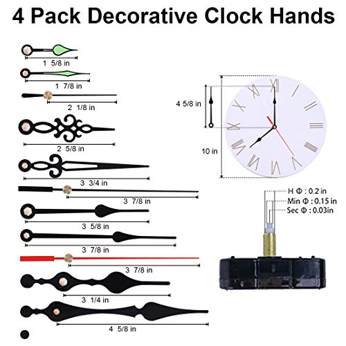 EMOON 2 Pack Non Ticking Clock Mechanism with 4 Pack Clock Hands, Clock