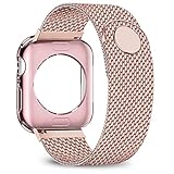 jwacct Compatible for Apple Watch Band with Screen Protector 38mm 40mm 42mm 44mm, Soft TPU Frame Case Cover Bumper Compatible for iwatch Series 1/2/3/4/5 Pink Gold