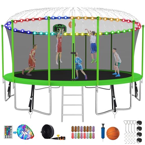 SKYUP Tranpoline 1500LBS 16 15 14 12 10 8 FT Tranpoline for 7-10 Kids and Adults, Windproof Outdoor Tranpoline with Enclosure Net, Basketball Hoop, Easy to Install & Last Long - ASTM Approved