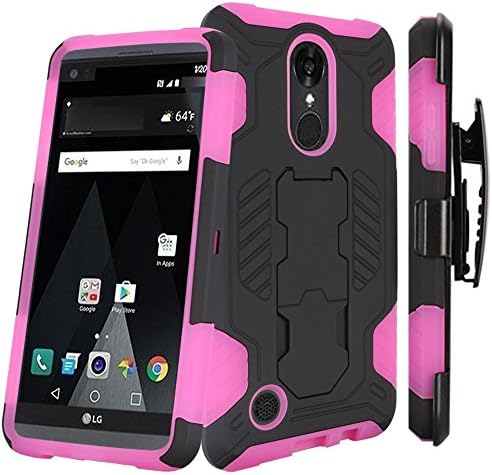 LG Phoenix 3 M150 Case (eAccessories) Black-Pink Utra-Resilient Durable Cover Dual Layers Protector Holster Belt Clip for LG Phoenix 3 M150 wih eAccessories Gift Bag