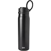 Simple Modern Mesa Loop Water Bottle with Covered Straw and Handle | 24oz Cup Holder Friendly Insulated Stainless Steel Bottles for Travel, Sports and School | Midnight Black