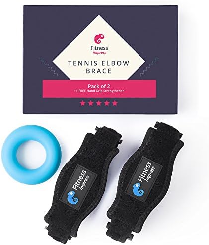 Tennis Elbow Brace with Compression Pad (2 Pack) - Counterforce Braces with Firm Adjustable Strap for Men and Women - Tendon &amp; Forearm Band Support for Tendonitis and Golfers Elbow by Fitness Impress
