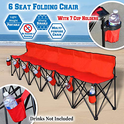 BenefitUSA Folding Sports 6 Seater Sideline Portable Bench with Storage Bag and Carry Bag (Red)
