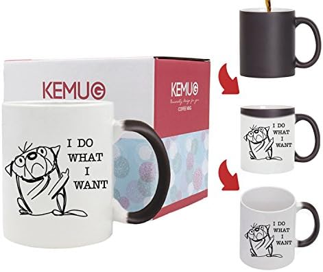 Kemug - Funny Dog Coffee Mug - I Do What I Want,Middle Fingers Up - Hilarious Dog Lover Gift,Ceramic white 11 oz - Heat Color Changing Mug Black
