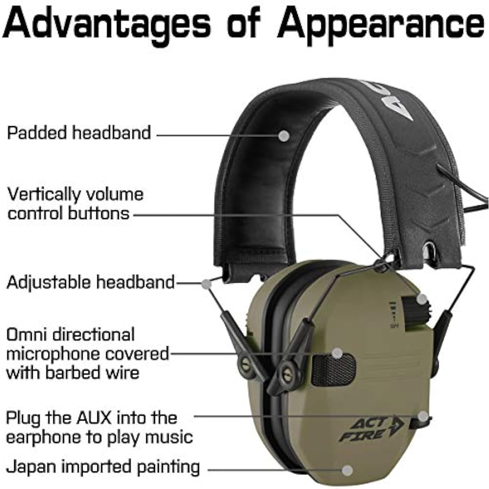 ACT FIRE Shooting Earmuffs, Electronic Hearing Protection For Gun Range
