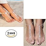 Sparklelife 2 Pairs Rhinestones Barefoot Sandals Ankle Chain Foot Jewelry for Beach Wedding Beach