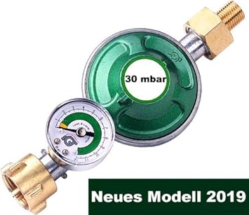 CAGO Gasregler 30 mbar mit Manometer Gas Füllstandsanzeige Schlauchbruchsicherung Propangas Druckminderer Camping Druckregler