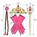 fedio Girls Princess Dress up Accessories 4 Pieces Gift Set Princess Gloves, Hair Braid, Tiara Crown and Wand for Kids (Rose)