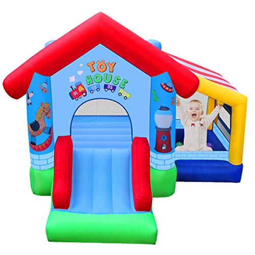 BESTPARTY Air Bounce House Inflatable Kids Jumper with Air Blower and 30 Balls, Toys Castle with Sli