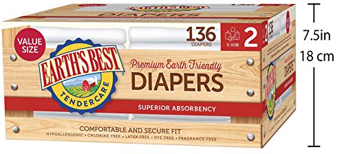 Earth's Best TenderCare Chlorine-Free Disposable Baby Diapers, Size 2 (12-18 lbs), 136 Count - Thumbnail 2