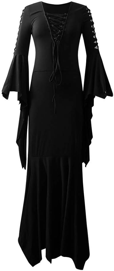 black trumpet sleeve dress