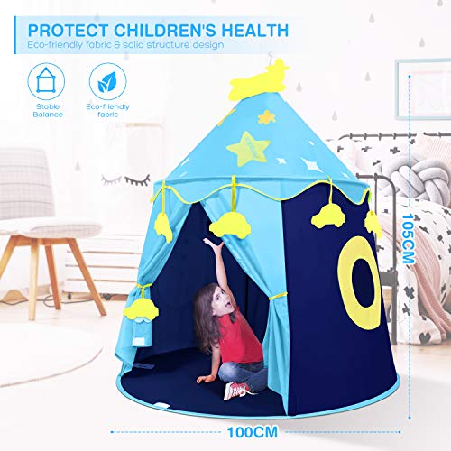 Peradix Kids Pop Up Ball Pit Play Tent, Castle Prince Boys Girls Play Tent Playhouse With Target and 3 Sticky Balls Toys Game for Indoor /Outdoor-Blue