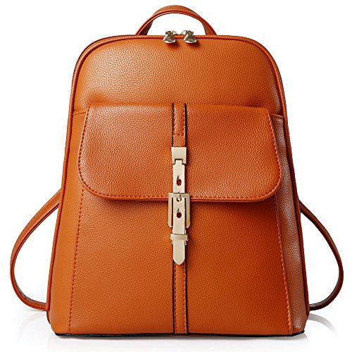 Womens Backpack Pu Leather Lightweight Casual Daypack Fashion Girls Bag,Orange