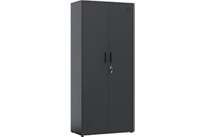 LVSTEEL Metal Storage Cabinet with 2 Doors and 4 Adjustable Shelves, Steel Lockable Garage Storage Cabinet, Tall Metal File Cabinet for Home Office School Gym, Black