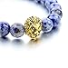 Long Way Natural Lava Rock Matte Agate Bracelet Lion Head Elastic Strand Bangle for Women and Men