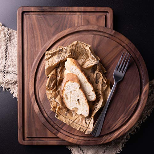 Pandapark Wooden Cutting Board,American Hardwood Chopping and Carving Countertop Block with Juice Drip Groove (11'' Round)