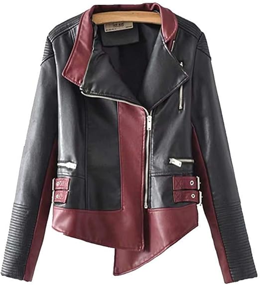 Women's Soft Leather Jacket Imitation Leather Short Jacket Asymmetric