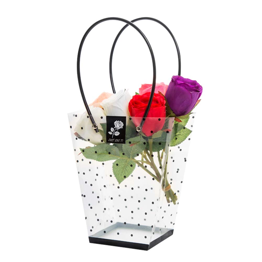 Qchomee 10Pcs Transparent Flower Gift Bags with Handle Waterproof Bouquet Carrier Bags Box Tote Bags for Fresh Flower Plant Gift, Floral Arrangement, Shopping, Birthday Wedding Party Favors