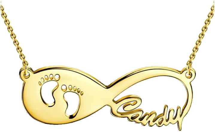 Infinity Pendant Personalized Baby Feet Footprint Name Necklace 925 Sterling Silver Customized Any Name